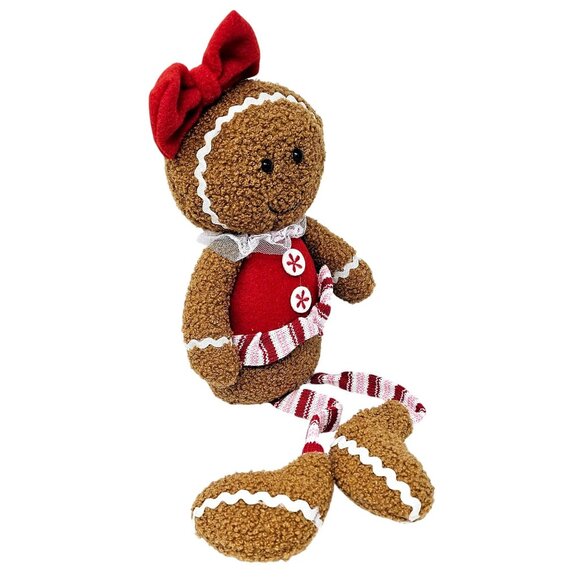 Plush Peppermint Gingerbread Girl and Boy with Red and Pink Stocking Legs Christ - Picture 3 of 7